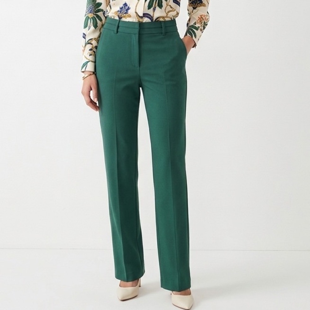NY&Co 7th Avenue Emerald Green Straight Leg Trousers Size 12 Stretch Dress Pants